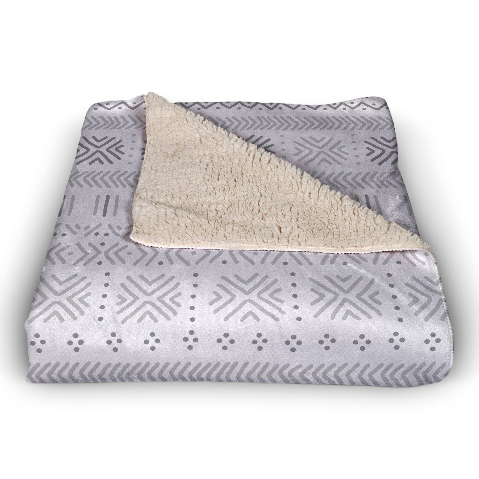 Gray Mudcloth Sherpa Fleece Blanket